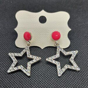 Pink and Silver Rhinestone Star Dangle Earrings